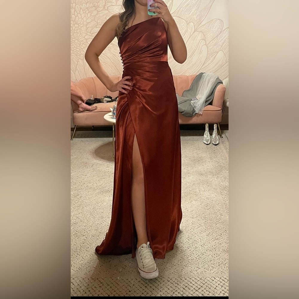 David’s Bridal Cinnamon  Charmeuse Bridesmaid Dress